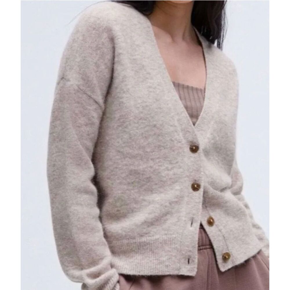 Lululemon Alpaca Wool Blend Oversized Cardigan Heathered Crepe Beige Size L